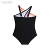 One-Pieces New Girl Swimsuit Kids Crossover Sleeveless One Piece Swimwear Summer Baby Fashion Color Combination Beach Wear 3-12 Years 24327