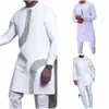 Novo em diki africano impresso branco étnico terno masculino 2 peça traditial festa de casamento roupas masculinas para homem d0e6 #