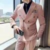 blazer+pants+vest Men's Suit 3 Piece One Butt Lapel Double Breasted Slim Fit Casual Busin Dr Suits For Wedding Tuxedo c7NT#