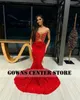 Luxury Red Rhinestone Velvet Sequin Prom Dress Blackgirl Mermaid Party Women Elegant See Thru Formal Bowns 240327