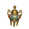 Decorative Figurines China's Old Beijing Collection Of Copper Cloisonne Double Dragon Two Ear Three Leg Incense Burner