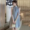 Casual Dresses Romantic Single-breasted Sleeveless Halterneck Chiffon Dress Summer Off Shoulder Beach Style Korean Mini Female 2024