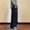 Pantaloni da uomo Pantaloni larghi da uomo Cargo in vita elastica con tasche multiple Tessuto traspirante Design a gamba larga per gli sport quotidiani