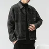 spring Autumn New Designer Stretch Denim Jacket American Work Wear Loose Casual Fi Black Gray Jeans Jacket 48YJ#