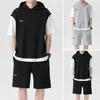 Men's Tracksuits Modern Waffle Fabric Sportwear Two-piece Loose Fit Outfit Casual Sport Set With Hooded Drawstring Top For Active