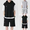 Herren-Trainingsanzüge, moderner Waffelstoff, Sportbekleidung, zweiteiliges, locker sitzendes Outfit, lässiges Sport-Set mit Kapuzen-Kordelzug-Oberteil für Aktive