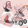 Wózki Wysokie krajobraz wózek dziecięcy 3 w 1 mama różowy podróż wózek do koszyka samochodowego i wózek upuszcza dostawa dzieci Dhjkn