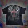 メンズTシャツアメリカンファッションY2K汎用ファッションブランドの衣料クロススカルTシャツメンゴシックレトロ特大トップ半袖240327