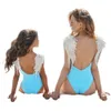 New Womens One Piece Swimsuit Solid Angel Wings Parent Child Bikini Backless