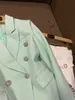 Blazer in tinta unita verde chiaro primaverile manica lunga bottoni con risvolto cappotti doppiopetto O4J271907