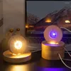 Estatuetas decorativas 1 peça base de exibição de madeira LED luz luminosa suporte de lâmpada USB para bola de cristal esfera de vidro arte ornamento suporte decoração crianças