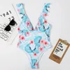 Damen-Bademode NIOIK 2024, einteiliger Badeanzug, mehrfarbiger, blinkender Bikini mit Flamingo-Print