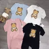 Rompers Designer Infant Letter Printed Baby Cartoon Bear Jumpsuits Ins Newborn Boys Girls Cotton Long Sleeve Climb Climb withbibs s dhpom