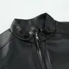 Högkvalitativ mäns pu läderjacka svart stilig stående nacke dragkedja jacka h1yj#