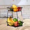 Cesta de frutas para almacenamiento de cocina, estante para artículos pequeños de doble nivel, soporte vegetal para pan, encimera para mesa de comedor