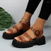 Zapatos de vestir Sandalias de mujer básicas de moda en venta Gladiador de verano Plataforma cuadrada Casual Sólido Una palabra Hebilla Zapatos de mujer