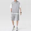 Sommer Männer Große Größe Sport Anzug Atmungsaktive Freizeitkleidung Wild High Street Chic Gefälschte Zweiteilige Casual T-shirt Einfache Shorts e22w #