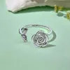 rotatable 18k gold rose flower designer ring for woman 925 sterling silver jewelry daily outfit friend love luxury rings women gift box size opening adjustable