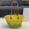 New Large Capacity Straw Woven Basket Luxury Designer Leather Handle Shoulder Bag Women Casual Shopping Summer Beach Bag Tote Bag Purse High Quality