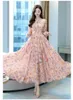Casual Dresses Jacquard V-neck Ladies Long-sleeved Dress 2024 Spring And Summer Waist Slim Female