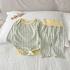 Autumn Baby Long Sleeve Plaid Bodysuit Toddler Leggings 2st Suit Spädbarn Girl Home Clothes Set Cotton Outfits 240313
