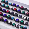 Band Rings Wholesale Bk Lot 20Pcs Glass Gem Metal Black Not Fade Jewelry For Men Women Mix Drop Delivery Ring Otlvh