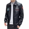 Högkvalitativa läderjackor män Motorcykelcykeljacka Vintage Plan broderade PU -läderrockar Mens Veste Homme Windbreaker F3AA#