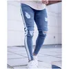 Jeans masculinos homens rasgados lado vintage listrado lápis calças masculino distrressed magro ajuste magro com entrega de gota vestuário dhugz