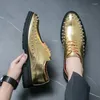 Casual Shoes Men's Lace Up Classic Gold Patent Leather Men Club Party Oxfords Moccasins Flats