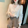 Blouses Femme Dames Mode Dentelle Évidée Épissage Boutonné Chemises Chemisier Femmes Vêtements Femmes Hauts Femmes Filles Casual Basique