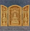 Decorative Figurines Creative Buddha Statue Solid Wood Three Open Small Home Decoration Accessories Craft Gift