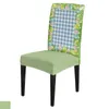 Housses de chaise Pâques Printemps Bleu Plaid Bois Grain Couverture Salle À Manger Spandex Stretch Siège Home Office Décor Bureau Cas Ensemble