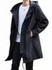 Printemps automne Lg Trench Coat hommes Fi coupe-vent à capuche noir pardessus vestes décontractée b47H #