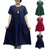 Party Dresses Round Neck Short Sleeve Dress Elegant Women's Summer Midi With Pockets A-line Work For Streetwear