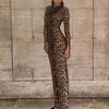 STYLISH LADY Leopard stampato lungo maxi vestito 2024 Primavera donna manica lunga O collo aderente sexy Club Party Abiti da festa