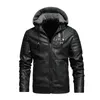 fi Giacca in pelle da uomo Autunno Fodera in pile Cappotti in pelle Pu con cappuccio Abbigliamento invernale maschile Casual Giacche da moto bianche P3GS #