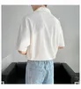 Casual overhemden voor heren Jong licht Cubaanse kraag Shirt Korte mouwen Mode Gebreid los T-shirt Zwart Wit Grijs Camisas