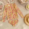 Endelar Baby Girls Swimwears Kids Lång ärm i ett stycke Song Sunscreen Floral Bodysuit Swimming Swimsuit Bikini Suits 24327