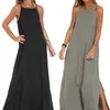 Casual Dresses Women A-line Dress Elegant Shoulderless Maxi For Ankle Length Vest Style Summer With Side Ladies