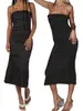 Freizeitkleider Damen Schlauchkleid Sommer trägerlos rückenfrei Krawatte figurbetont elegante Party lang einfarbig Slim Fit Cocktail-Sommerkleid