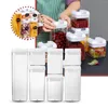 저장 병 뚜껑이있는 플라스틱 식품 용기 7pcs 밀폐 주방 용기 밀가루 시리얼 설탕 식료품 저장실 조직 라벨