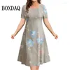 Abiti casual Fiori di piante Stampa Abbigliamento estivo a maniche corte da donna 2024 Abito femminile Retro Ladies Loose Plus Size