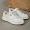 Casual Shoes Korean Design Mens White Lace-up Genuine Leather Shoe Breathable Flats Platform Sneakers Non-slip Footwear Zapatos