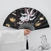 Decorative Figurines Guanyin Heart Sutra Golden Dragon Large Folding FanCloth Bamboo Fan Bone Durable Domineering Hand Home Decorations