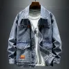 denim Jackets Man Cargo Butt Jeans Coat for Men Gray One Piece Cowboy Wed Clothing Outwear Fast Deery Korea High Quality L9rp#