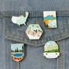 US States Enamel Pins Custom Statue Of Liberty Natural Scenery Brooches Lapel Badges Buildings Jewelry Gift for Kids Friends