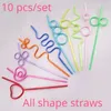 Disposable Cups Straws Colorful Plastic Drinking Love Creative Shade Art Long Flexible Wedding Party Supplies Kitchen Accessories 10Pcs