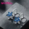 Hoop örhängen högkvalitativ blå kubik zirkoniumblomma söt örhänge 925 sterling silver örat för mode kvinnor fest smycken