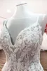 Spets tyll sommar boho bröllopsklänningar sexig criss cross backless a line spaghetti v hals brudklänningar spetsapplikationer paljetter brudklänning skräddarsydd bc11315