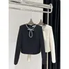 여자 T 셔츠 고품질! 무거운 작업 둥근 목 라미네스톤 중공 디자인 톱 2024 이른 봄 슬림하고 얇은 긴팔 재킷